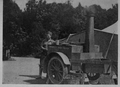 CHOW The rolling kitchens, builded on trailers to motor trucks, brought hot drinks and food right up to the men in action