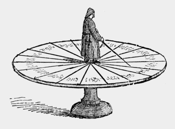 figure standing on a roumd pedastal